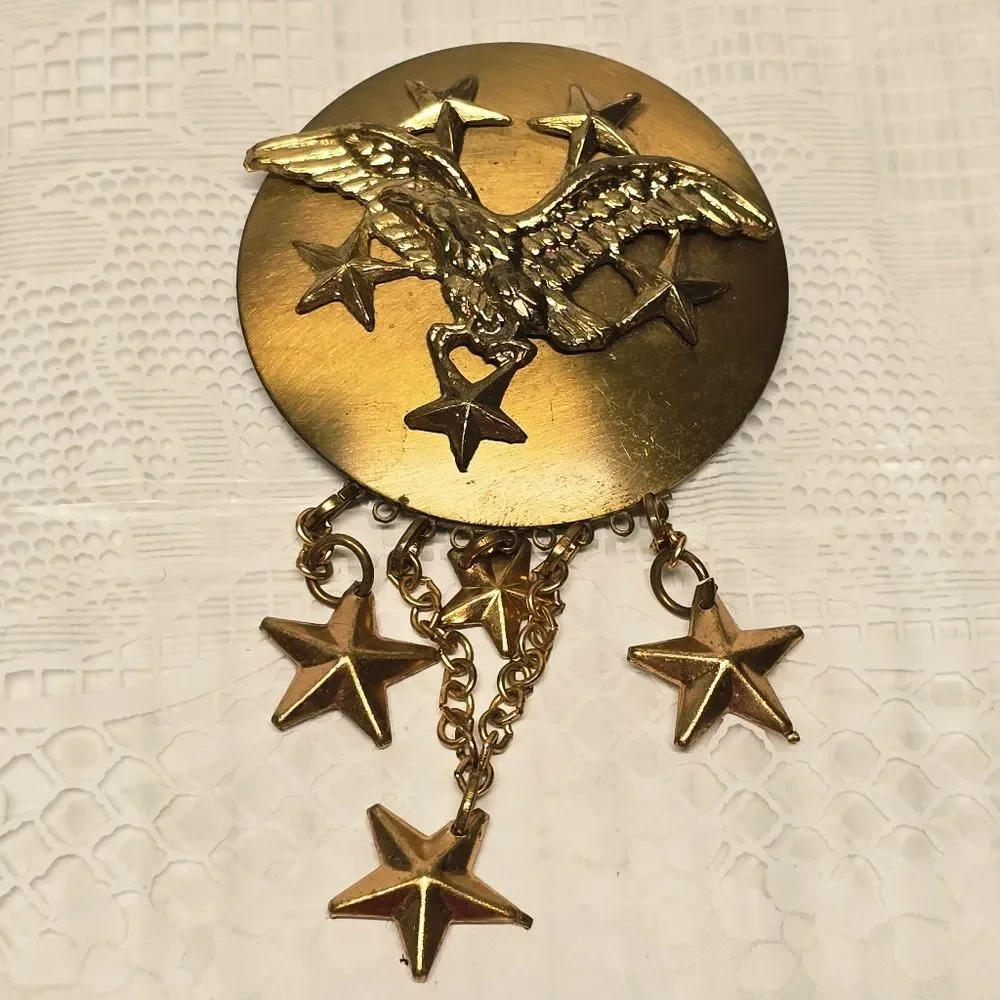 Vintage 60s Brass American Eagle With Stars Belt Buckle And Pendant Medallion